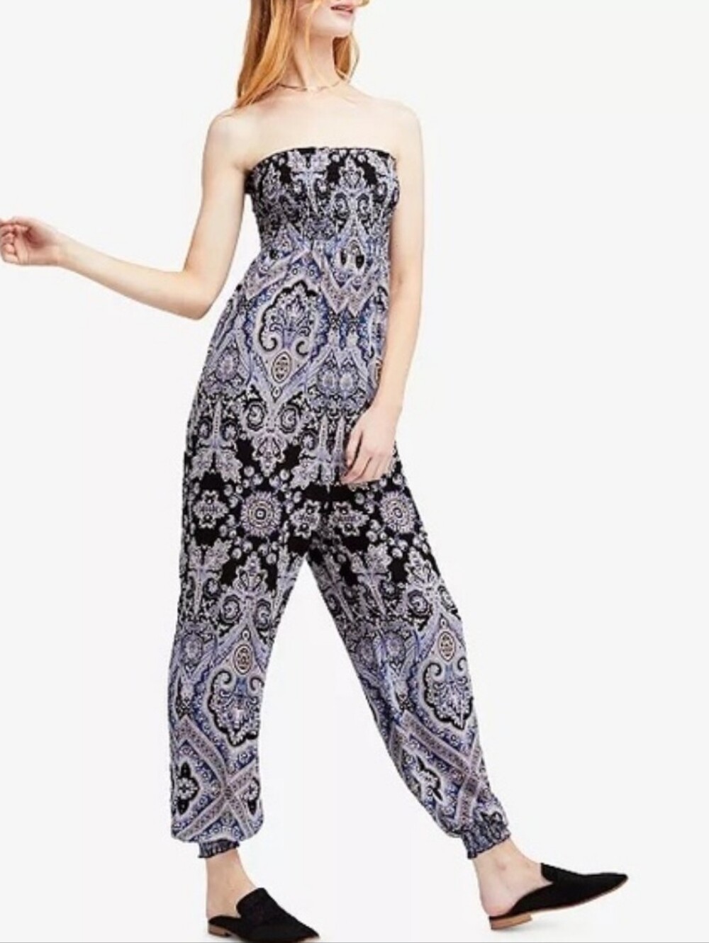 Free People Thinking Of You Printed Strapless Jumpsuit Boho Size Medium